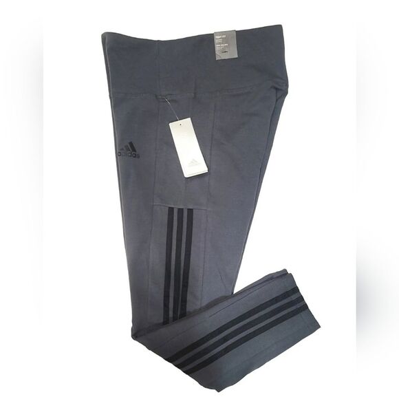 ADIDAS Women's High Rise 3-stripe 7/8 Cotton Tights HM2603 Grey Leggings Size S - Picture 9 of 13